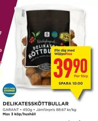 Willys GARANT Delikatessköttbullar erbjuda