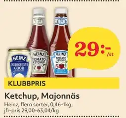 Hemköp HEINZ Ketchup, Majonnäs erbjuda