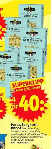 ICA Supermarket ZETA Pasta, Spaghetti, Risoni erbjuda