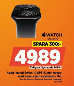 Power Apple Watch Series 10 GPS 42 mm gagat-svart alum, svart sportband - M/L erbjuda