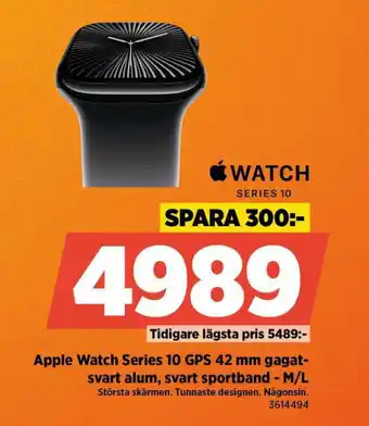 Power Apple Watch Series 10 GPS 42 mm gagat-svart alum, svart sportband - M/L erbjuda