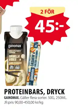 Handlar'n PROTEINBARS, DRYCK erbjuda