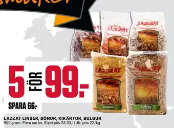 ÖoB LAZZAT LINSER, BÖNOR, KIKÄRTOR, BULGUR erbjuda