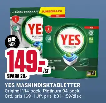 ÖoB YES MASKINDISKTABLETTER erbjuda