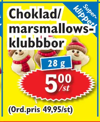 T-jarlen Choklad/ marsmallowsklubbbor erbjuda