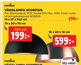 Jem&Fix VÄGGLAMPA SCORPIUS erbjuda