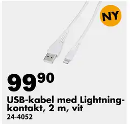 Biltema USB-kabel med Lightningkontakt, 2 m, vit erbjuda