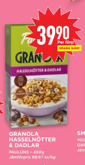 Willys GRANOLA HASSELNÖTTER & DADLAR erbjuda