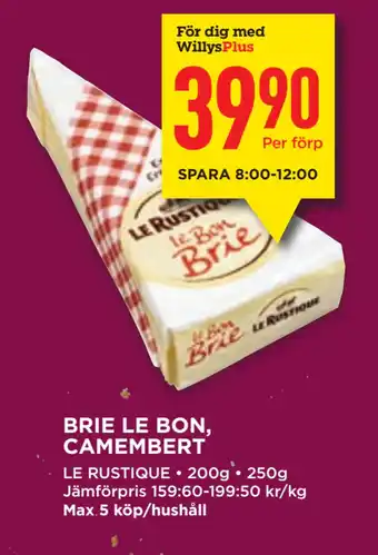 Willys BRIE LE BON, CAMEMBERT erbjuda