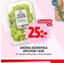 ICA Maxi GRÖNA KÄRNFRIA DRUVOR I ASK erbjuda