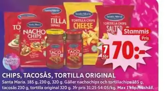 ICA Kvantum CHIPS, TACOSÅS, TORTILLA ORIGINAL erbjuda