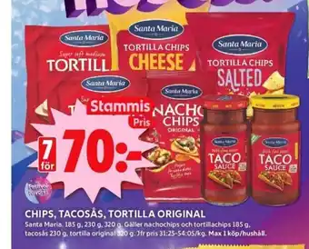 ICA Kvantum CHIPS, TACOSÅS, TORTILLA ORIGINAL erbjuda