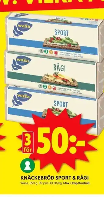 ICA Kvantum KNÄCKEBRÖD SPORT & RÅGI erbjuda