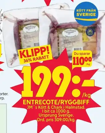 Ica Hajen Lagpris ENTRECOTE/RYGGBIFF erbjuda