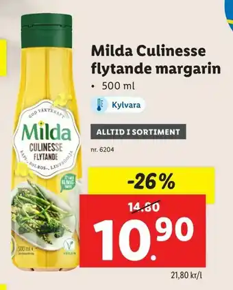 Lidl Milda Culinesse flytande margarin erbjuda