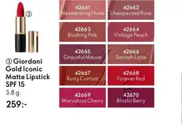 Oriflame Giordani gold iconic matte lipstick spf 15 erbjuda