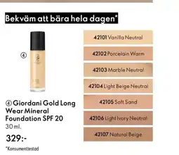 Oriflame Giordani gold long wear mineral foundation spf 20 erbjuda