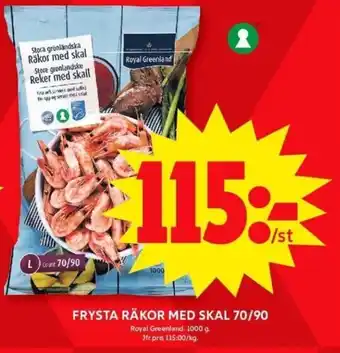 ICA Maxi Frysta räkor med skal 70/90 erbjuda