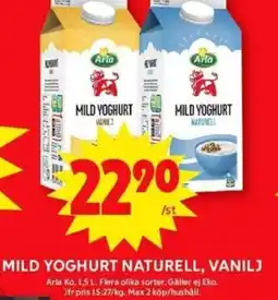 ICA Maxi Mild yoghurt naturell, vanilj erbjuda