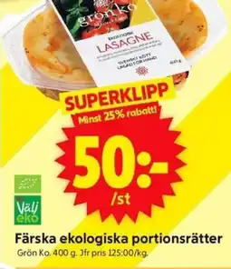 ICA Supermarket Färska ekologiska portionsrätter erbjuda