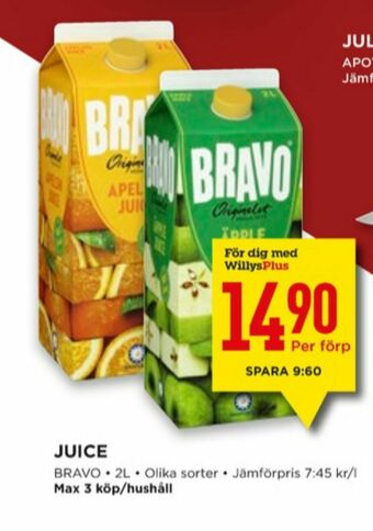 Willys Bravo Juice erbjuda