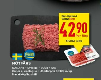 Willys Garant Nötfärs erbjuda