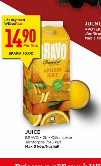 Willys Hemma Bravo Juice erbjuda