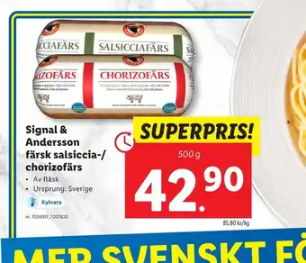 Lidl Signal & Andersson färsk salsiccia-/ chorizofärs erbjuda