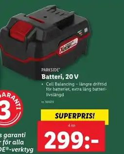 Lidl PARKSIDE Batteri, 20 V erbjuda