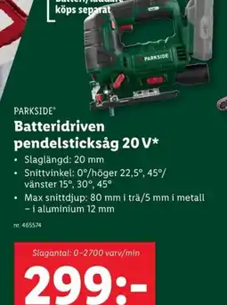 Lidl Parkside batteridriven pendelsticksag 20 V erbjuda