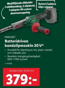 Lidl PARKSIDE Batteridriven bandslipmaskin 20 V* erbjuda