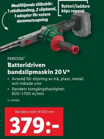 Lidl PARKSIDE Batteridriven bandslipmaskin 20 V* erbjuda