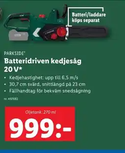 Lidl PARKSIDE Batteridriven kedjesåg 20 V* erbjuda