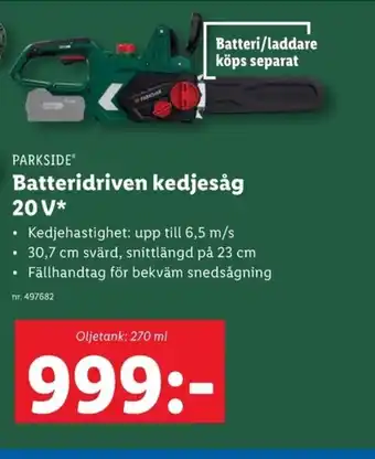 Lidl PARKSIDE Batteridriven kedjesåg 20 V* erbjuda