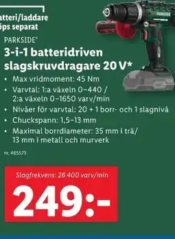 Lidl 3-i-1 batteridriven slagskruvdragare 20 V* erbjuda