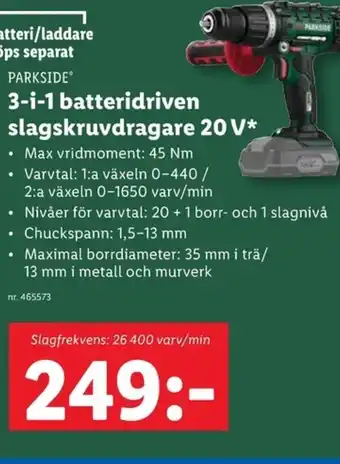 Lidl 3-i-1 batteridriven slagskruvdragare 20 V* erbjuda