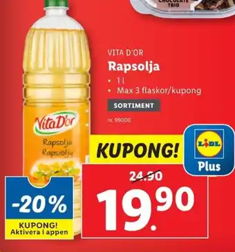 Lidl VITA D'OR Rapsolja erbjuda