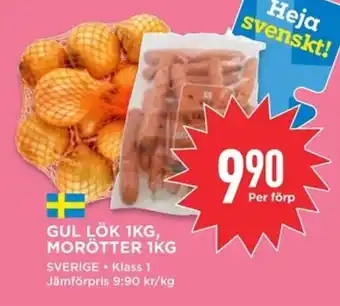 Willys Gul lök 1kg, morötter ikg erbjuda