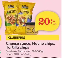 Hemköp BANDEROS Cheese sauce, Nacho chips, Tortilla chips erbjuda