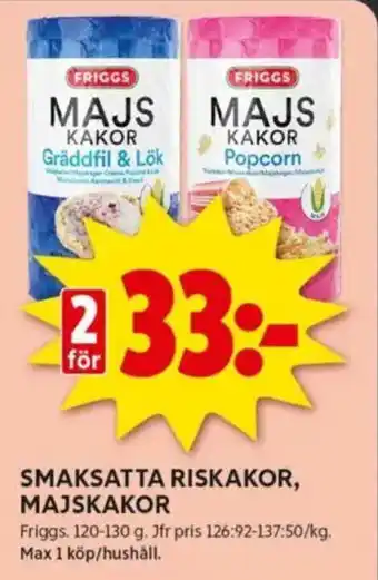 ICA Kvantum FRIGGS Smaksatta riskakor, majskakor erbjuda