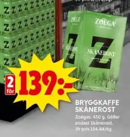 ICA Kvantum ZOEGAS Bryggkaffe skånerost erbjuda