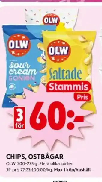 ICA Kvantum OLW Chips, ostbågar erbjuda