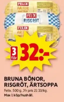 ICA Kvantum FELIX Bruna Bönor, risgröt, ärtsoppa erbjuda