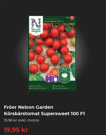 Granngården Fröer Nelson Garden Körsbärstomat Supersweet 100 F1 erbjuda