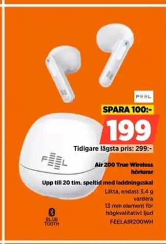 Power Air 200 True Wireless hörlurar Upp till 20 tim. speltid med laddningsskal erbjuda