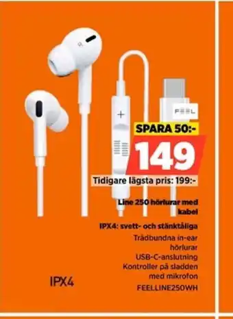 Power Line 250 hörlurar med kabel IPX4: svett- och stänktåliga Trådbundna in-ear hörlurar erbjuda