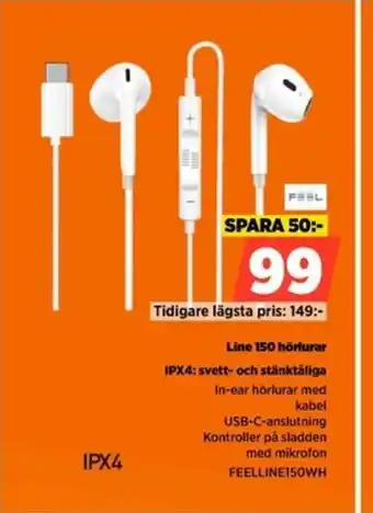 Power Line 150 hörlurar IPX4: svett- och stänktȧliga In-ear hörlurar med erbjuda