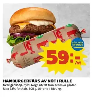 Coop Hamburgerfärs av nöt i rulle erbjuda