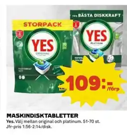 Coop YES Maskindisktabletter erbjuda