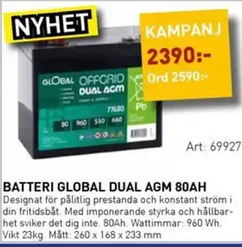 SeaSea Batteri global dual agm 80ah erbjuda